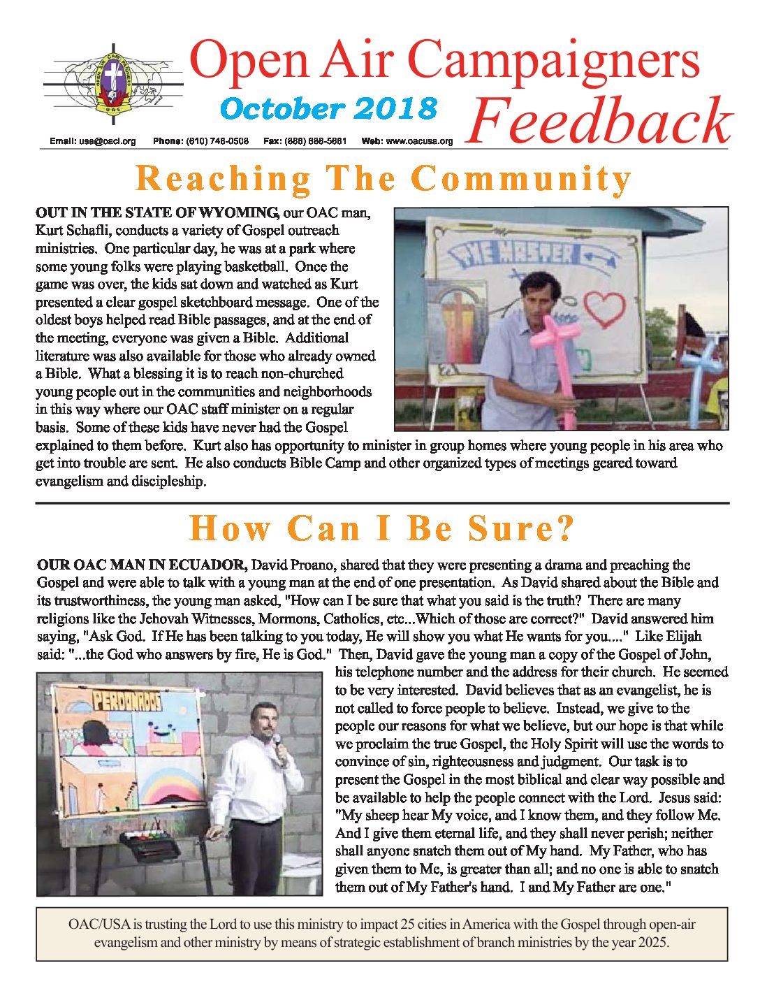 Feedback Report Open Air Campaigners USA - Open Air Campaigners USA